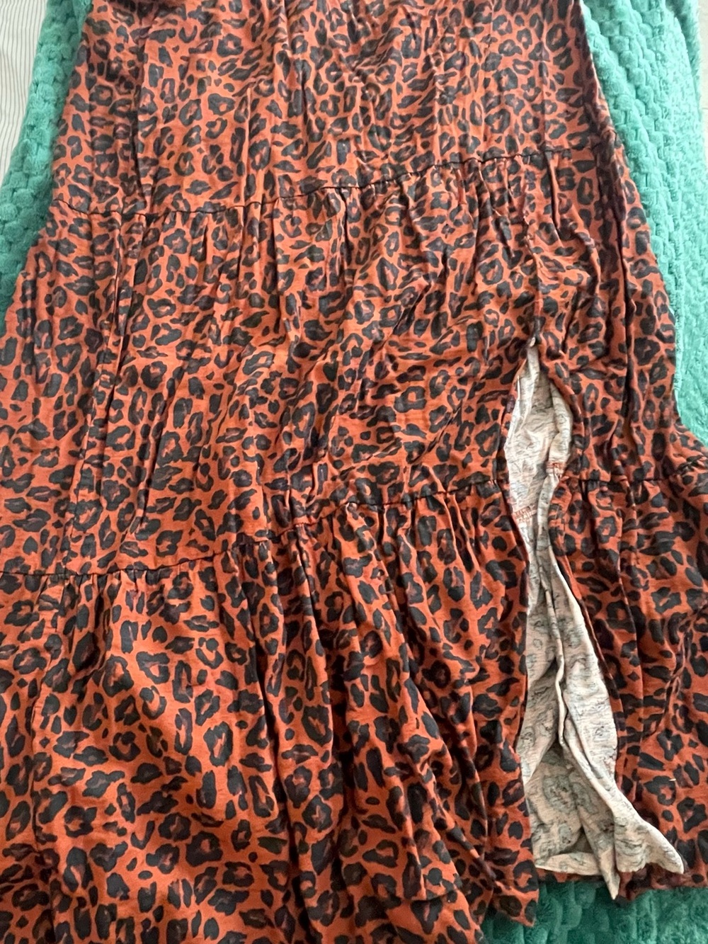 Nine West Rust and Black Leopard Tiered Maxi Skirt